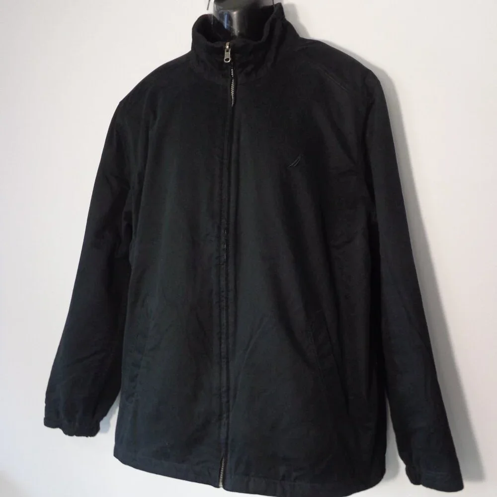 Nautica Men’s Full Zip Reversible Mock neck Jacket Fleece Cotton Black‎ Size XL